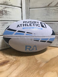 *White w/ Baby Blue + Navy Lines Rugby Ball - Size 5