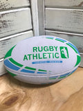 *White w/ Baby Blue + Lime Green Lines Rugby Ball - Size 5