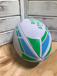 *White w/ Baby Blue + Lime Green Lines Rugby Ball - Size 5