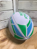 *White w/ Baby Blue + Lime Green Lines Rugby Ball - Size 5